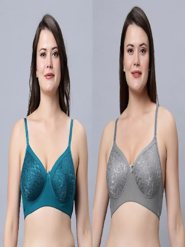 padded bra for small bustsMedium Coverage Padded Lace Grey and Blue color Bra (Pack of 2)