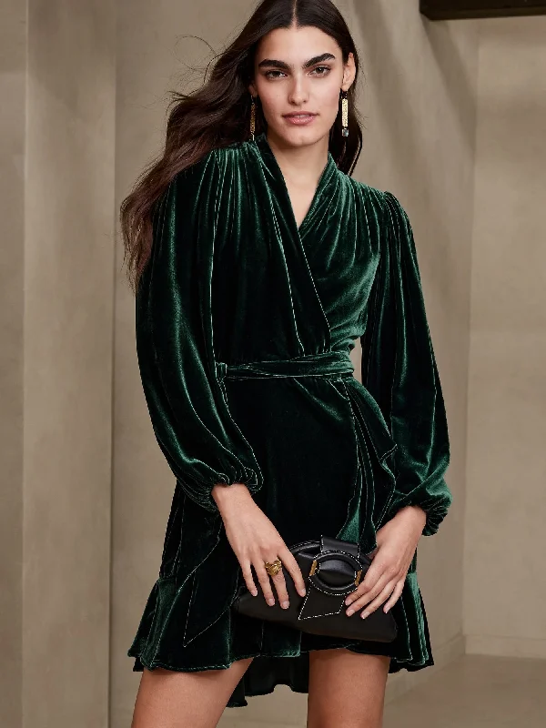 Women's Shirt Collar DressesAida Velvet Wrap Dress