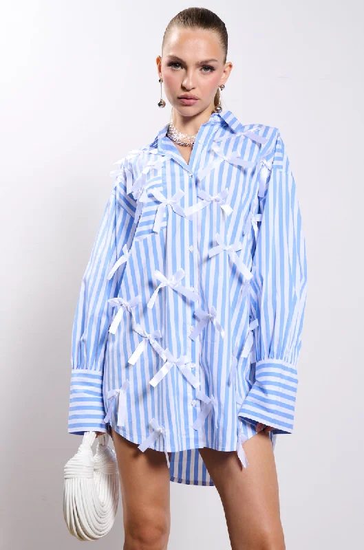 Women's Shirt Collar DressesBOWS STRIPED POPLIN SHIRT DRESS