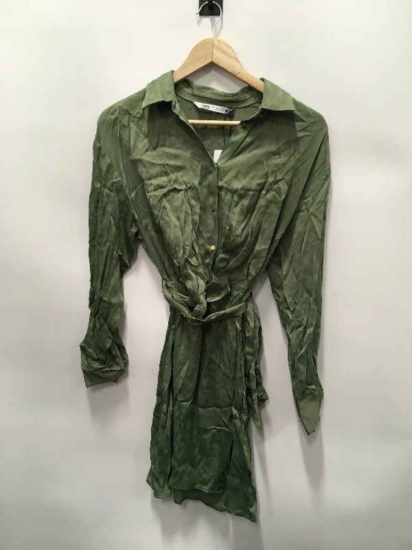 Women's Narrow Collar DressesGreen Dress Casual Short Zara, Size Xs