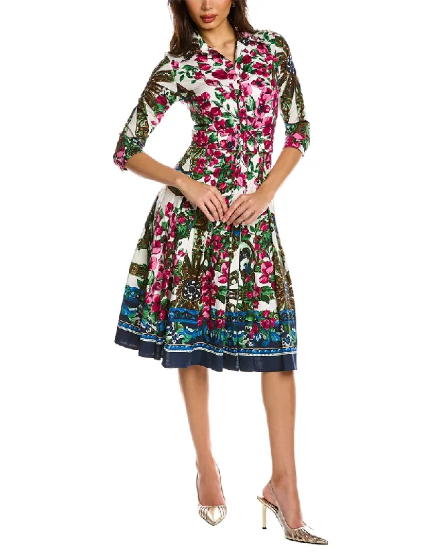 Women's Collarless DressesSamantha Sung Patricia Wool & Silk-Blend Shirtdress