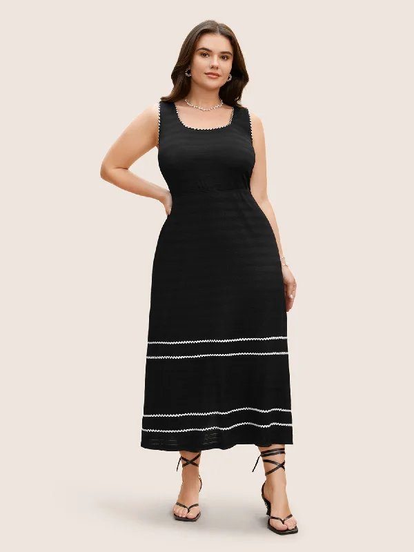 Women's Low-Neck DressesSquare Neck Contrast Webbing Split Hem Dress