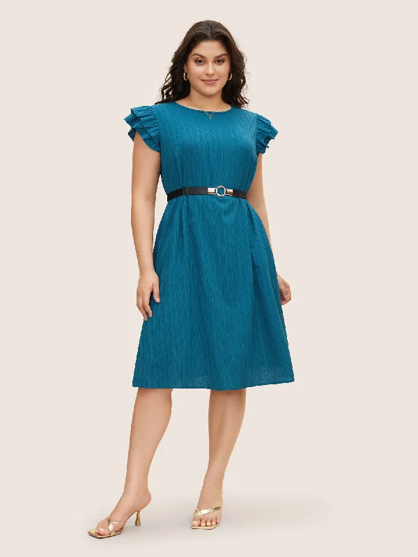 Women's Low Collar DressesTextured Tiered Ruffle Cap Sleeve Dress