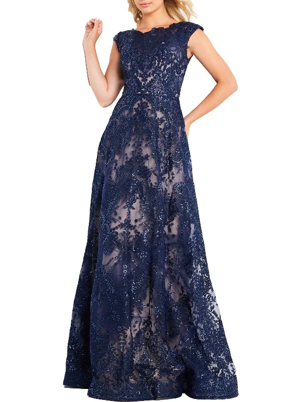 Women's Narrow-Neck DressesWomens Embroidered Sequined Evening Dress