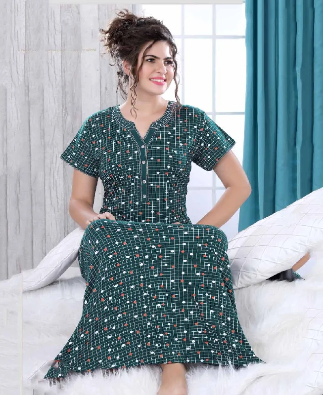 women's pajamas made from organic cottonGreen Printed Full Length Cotton Nighty for Women