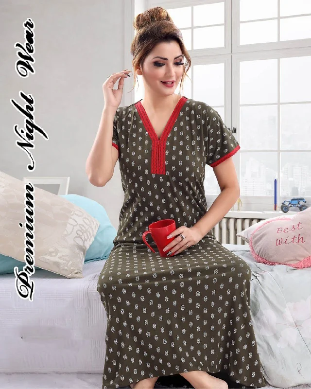 women's pajamas with a classic designCotton Dark Green Long Nighty Nightgown for Women