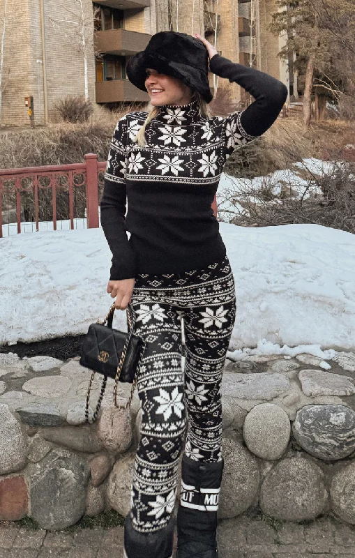 women's pajamas for campingCozy Leggings ~ Black Fair Isle Knit