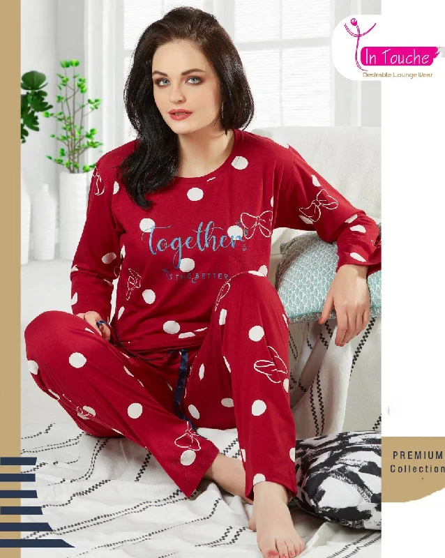 women's pajamas with built-in shortsWinter Full Sleeve Red Cotton nightwear Pyjama Set for Woman