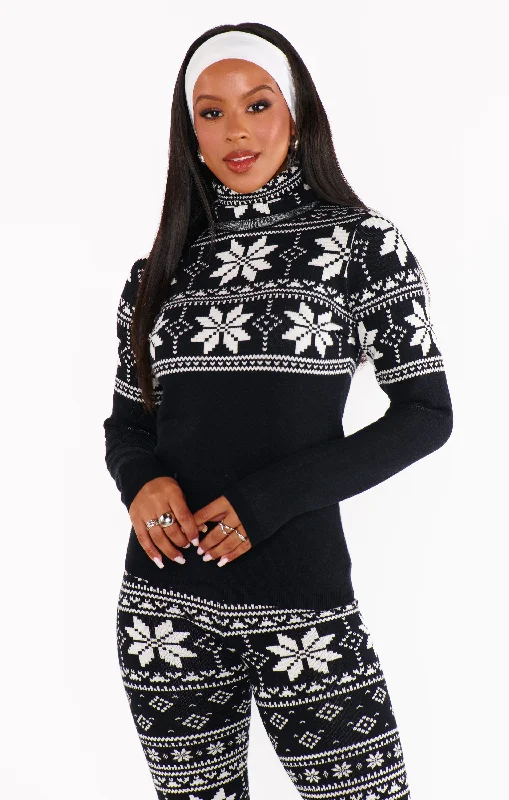 women's pajamas for yoga and meditationSki Pullover ~ Black Fair Isle Knit