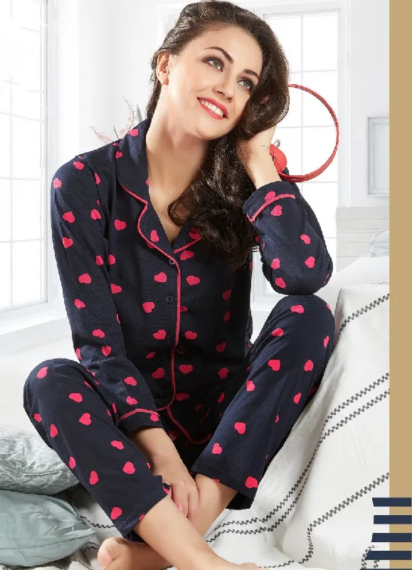 women's pajamas with pocketsWinter cotton night suits Set for ladies Black