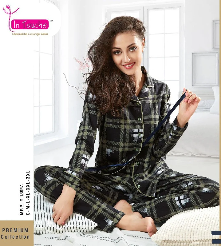 women's pajamas with a sophisticated eleganceWinter Full Sleeve Green Cotton nightwear set for ladies